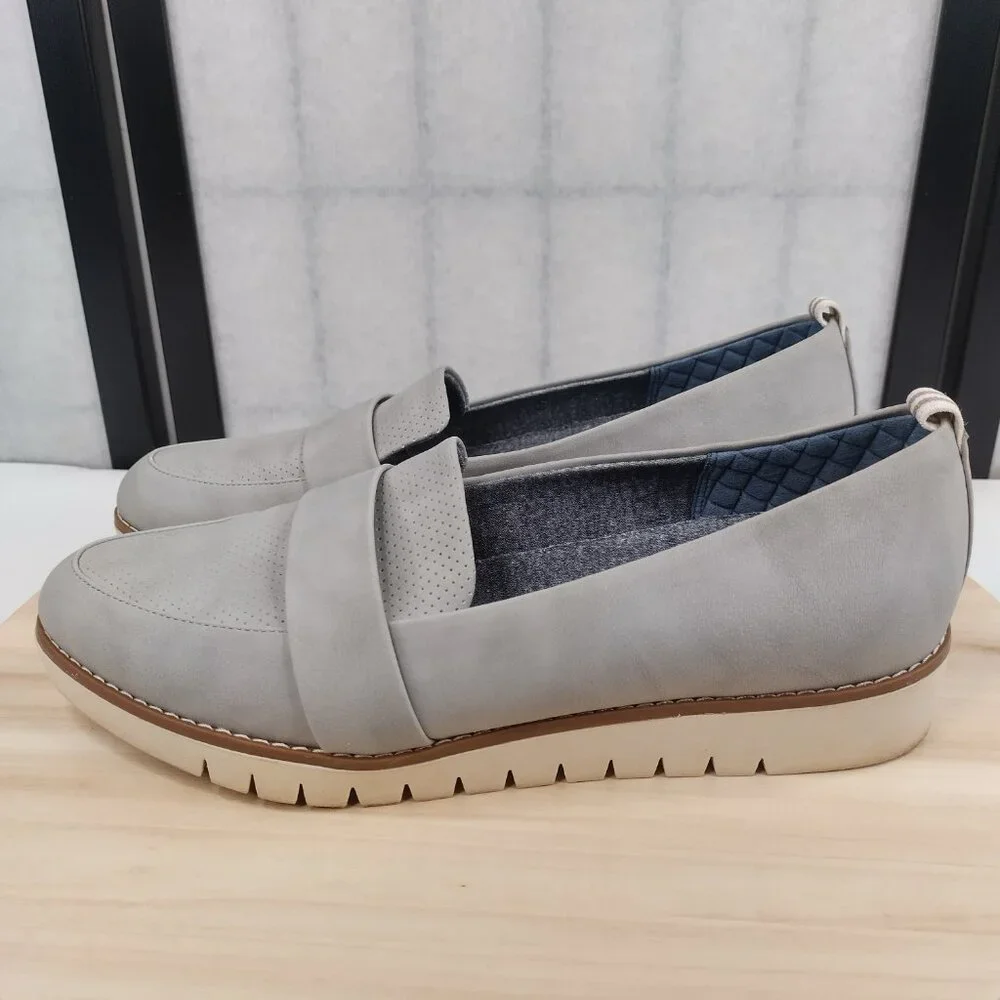 Dr. Scholl's Imagine Slip-on Faux Leather Gray Loafers Women US 10M